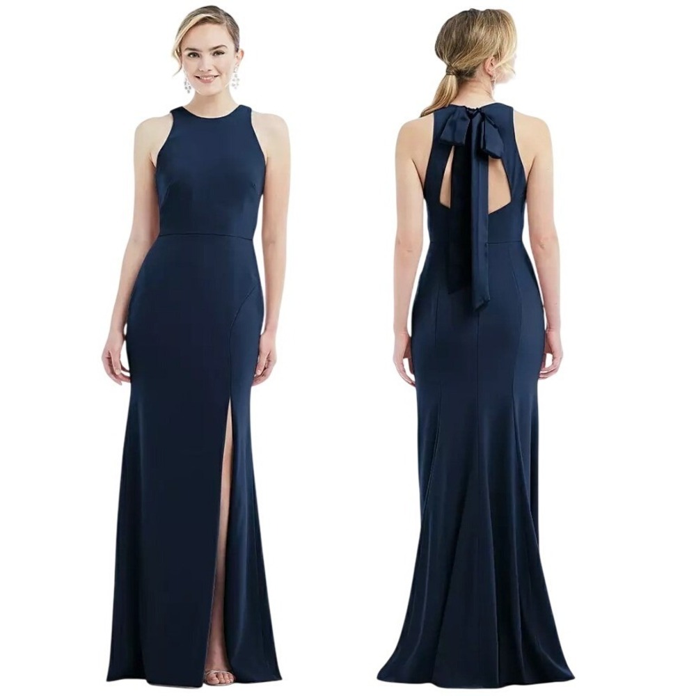 Dessy Collection Midnight Blue Bow Back Mermaid Evening Gown Dress 4 Style 3084S